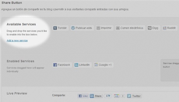Pantallazo opción Share Button en WordPress.com